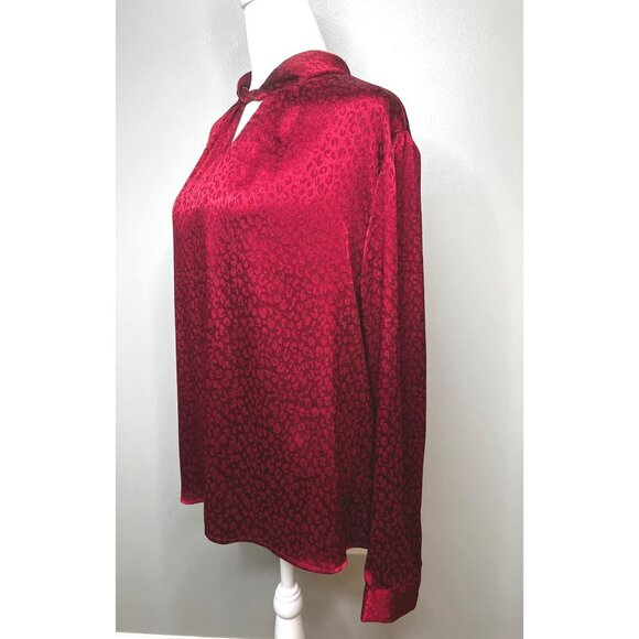 Roz & Ali Womens Red Leopard Print Long Sleeve Blouse Size Large - Picture 6 of 14